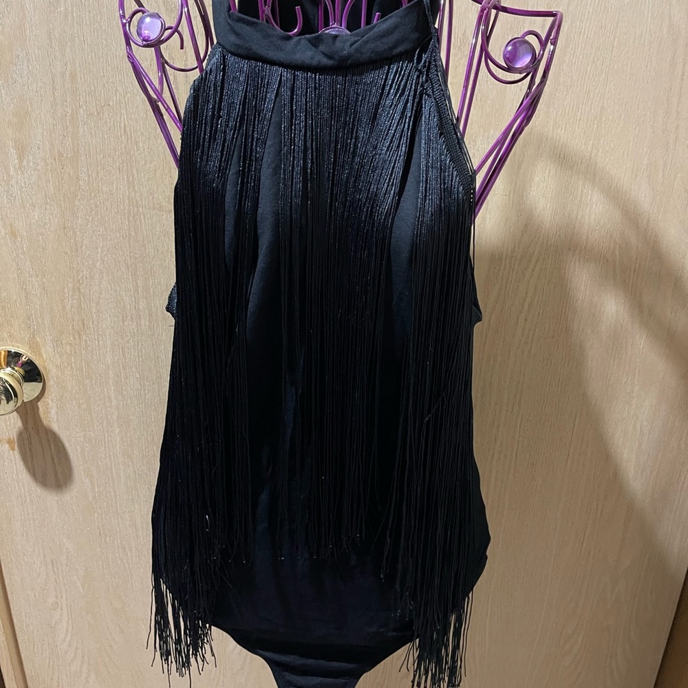 Verdusa Women's Fringe Trim Sleeveless Bodycon Halter Bodysuit Top
